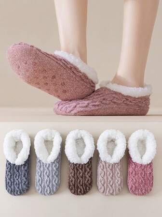 1 Pair Of Thickened Floor Socks With Plush Insulation Socks For Warm Feet, Silicone Anti Slip Socks On The Soles Of The Feet, Indoor Shoe Covers. Socks Fuzzy Socks, Fluffy Socks