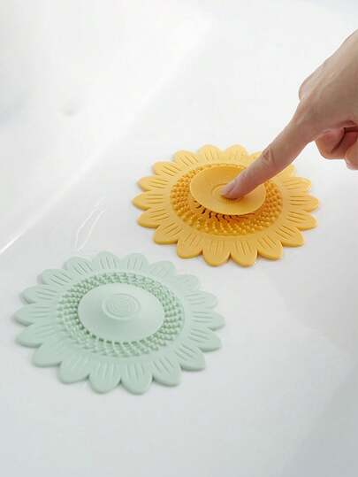 1pc Press-Type Sink Drain Strainer,Floor Drain Cover,Anti-Odor Drain Stopper,Shower Drain Cover,Silicone Drain Plug,Drain Protector,Sun Floor Drain Mat, Filter Screen,Hair Catcher Shower Drain Cover, Flower Design Sink Filter For Home Bathroom, Home Essentials, Bathroom Accessories Home Bathroom Decor Fall Decor Back To School