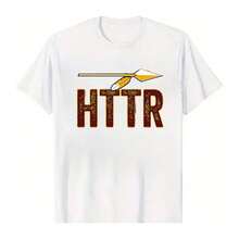 Men's Vintage Retro HTTR Arrow Graphic T-Shirt, Worn-In Distred Print With Brown & Gold Accents,  Soft Cotton Casual Tee For Everyday Wear, Father's Day Gift Idea For Dads Who Love Classic Style - 白色 - 查看 5