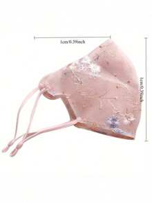 Adjustable Floral Embroidered Face Cover, Lightweight Sheer Breathable Style For Women, Delicate Pastel Pink Lace Floral Design, Comfortable Ear Loops With Adjustable Buckle, Chic Boho Style For Summer, Beach, Graduation Party, Travel, Camping, Vacation Daily Wear, 2026 New Fashion Accessory, Soft & Skin-Friendly, Perfect For Outdoor Activities, Photography, Everyday Use, Great Gift For Her, Lightweight & Easy To Carry, Romantic Floral Embroidery Detail, Elegant See-Through Design For All Occasions - 粉色 - 查看 4