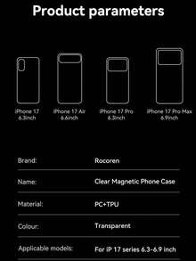 Rocoren Rocoren Magnetic Case Compatible With IPhone 17 16 Pro Max Plus, Magnetic Wireless Charging Phone Case Compatible With IPhone Lens Protection Impact Resistant Case, Transparent, PC+TPU