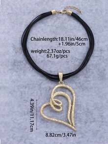 1Pc Asymmetrical Matte Gold Heart Pendant With Black Cord, Minimalist Style, For Daily Wear & Casual Outfits