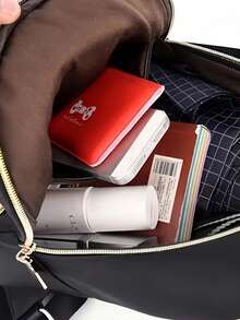 尼龙休闲背包，街头风格，拉链开合，涤纶衬里，多口袋旅行背包，带流苏细节，可调节肩带，适合外出，科技友好型手提包 | 街头风格背包，迷你背包旅行外出背包 - 黑色 - 查看 5