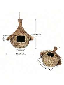 1pc Handwoven Grass Bird Nest, Spherical Open Birdhouse, Parrot Warm Nest, Yard Decor, Suitable For All Seasons, Random Color, Natural Material Color Variation Is Normal