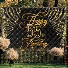 Happy Birthday Banner Backdrop Decorations Royal Curtain Black And Gold Bday Background For Women Men Photography Party Decor Supplies-6958 - 55 - Xem 5