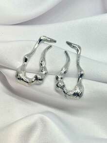 Organic Textured Women's Earring Different Modern And Elegant Design Sophisticated Fashion Timeless Elegance Minimalist Chic - 銀色 - 查看 6