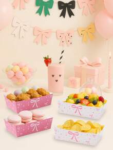 6/12个粉色蝴蝶结纸盘，一次性零食托盘，食品容器，饼干烘焙托盘，爆米花盒，粉色生日装饰，蝴蝶结一周岁生日装饰，粉色蝴蝶结生日装饰，婴儿派对装饰，蜜月旅行用品，性别揭晓派对装饰，露营用品 - 蝴蝶結 - 查看 3