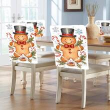 Pokrowiec na krzesło z motywem piernika, laski cukrowej, ostrokrzewu, płatka śniegu, zdejmowany krótki pokrowiec na krzesło z pluszu, ochraniacz na oparcie, odpowiedni do jadalni, salonu, biura, hotelu i wystroju domu, na każdą porę roku - Wielokolorowe - Zobacz 6