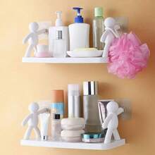 1 Modern Plastic Wall Mounted Shelf With Humanoid Pattern, Suitable For Kitchen Or Bathroom Storage, Shelf 1 Cute White Statue Wall Mounted Storage Shelf - No Drilling Required, Perfect For Bathroom And Kitchen Organization, Cosmetics Shelf, Room Decoration, Stylish And Practical Design, Bathroom Storage And Organizer Back To School