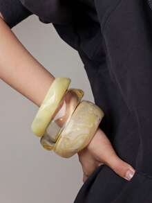 Bộ 3 vòng tay Acrylic tông vàng, vòng tay nhuộm tối giản thanh lịch, thích hợp đeo riêng hoặc kết hợp, lý tưởng để đeo hàng ngày và đi nghỉ - Màu vàng - Xem 6