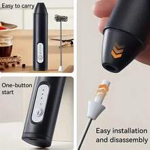 2-en-1 Mousseur à lait électrique portatif mini, batterie rechargeable USB 18650 en acier inoxydable, 3 réglages de vitesse, 11000 tr/min, fabricant de mousse de lait à cappuccino portable, accessoires de cuisine fouet à œufs, fouetteur de blanc d'œuf