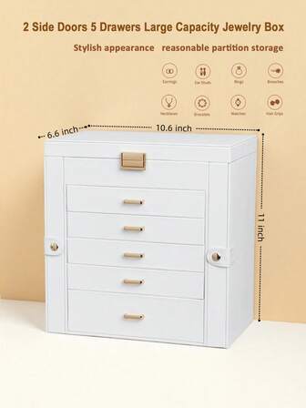 BOOVO Ladies Jewelry Box 6-Layer Large Capacity Storage Box Double Door Design Equipped With Necklace Hooks And Makeup Mirror Suitable For Storing And Organizing Various Jewelry Items Soft Velvet Lining Durable Artificial Leather Storage Box