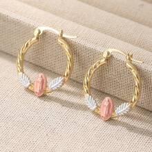 Elegant Jewelry Accessories, Chic Round Earrings, Tri-Color Pattern Hoop Earrings, Perfect Holiday Gift For Women