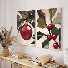 Half A Red Christmas Tree Ornament Print. Red Christmas Ornament. Printable Christmas Canvas Wall Art. Warm And Vintage Style Print. Warm And Festive Print Canvas Wall Art, Room Poster, Home Decor, Room Decor Aesthetic, Room Decor Supplies. Room Decor, Optional Frame - 2PCS - View 7