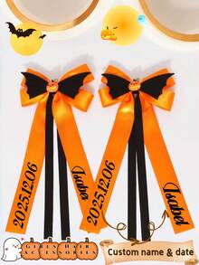 1 Peça Acessório de Cabelo Personalizado com Tema de Halloween para Meninas, Personalizado com Data, Nome ou Designs Engraçados como Morcegos, Abóboras, Laços de Palhaço nas Cores Preto, Amarelo, Roxo. Presente de Halloween Perfeito para Ela