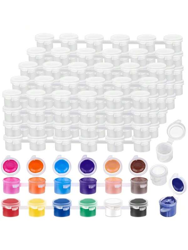 240 Pcs Empty Paint Pot Palettes, 40 Strips Paint Pots With Lids Acrylic Mini Paint Container Strips Storage With Lids (3ml/ 0.1oz) Easy Open Acrylic Paint Container Paint Strips For Classroom School Painting Art Supplies-The Best Gift For Kids At Christmas Or Halloween!