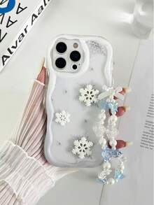 Funda de teléfono a prueba de golpes con textura de crema, borde ondulado, brillo de aceite, decoración de muñeco de nieve y copo de nieve pintada en 3D, con pulsera hecha a mano con cuentas, compatible con iPhone 17pro/17Air/17/17promax16/11/16pro/16plus/16promax/16e/15Promax/13/14/12/XS/XR/7G/8P, compatible con Galaxy, compatible con Redmi - Multicolor - Ver 2