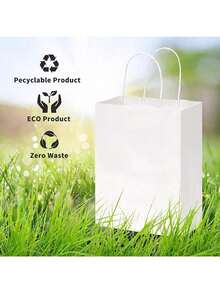 12个8英寸白色带提手礼品袋，牛皮纸材质，适用于生日、婚礼、情人节、新娘送礼会、单身派对、新娘送礼会回礼、婚礼回礼、万圣节、圣诞节等场合。 - 白色 - 查看 5