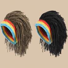 1 件针织假发帽，厚实保暖编织假发帽，适合女士，休闲装，发型配件，欧美嘻哈风格 - 彩色 - 查看 2