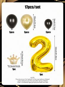 17pcs Gold Number Column Aluminum Foil Balloon Set, Includes 32-Inch Gold Numbers, Latex Balloons, Gold Crown Balloons, Suitable For Wedding, Birthday Party, Anniversary, Family Gathering Decoration - Multicolor - View 2