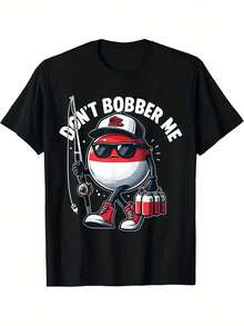 Camiseta gráfica de pesca "Don't Bobber Me" divertida para hombres y mujeres - Camiseta casual de cuello redondo 100% algodón con diseño de pez humorístico, camiseta negra lavable a máquina para pescadores, regalos para pescadores, ropa de regalo para pescadores, camiseta de diseño juguetón, top de tela suave, ropa de exterior, material cómodo, amantes de la naturaleza - Negro - Ver 2