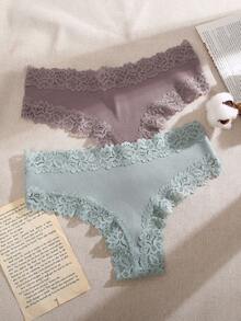 3 件装性感蕾丝内裤，轻薄透气棉质女士三角内裤