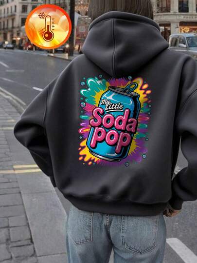 1pc Tween Girl Casual Printed Pullover Hoodie Sweatshirt, Thermal Lined, Long Sleeve, Autumn/Winter Student Clothing