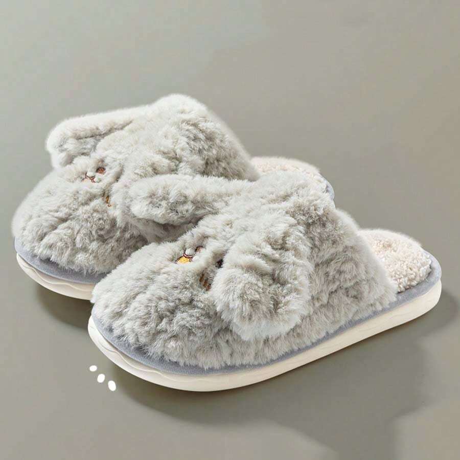 2025 Neue Plüsch Hausschuhe, süße Kaninchen, thermisch gefüttert, warm, flauschig, Hausschuhe für Zuhause, flach, rutschfest, bequem