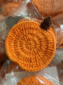 1 pièce Dessous de verre en citrouille tricoté à la main, doux et résistant à la chaleur