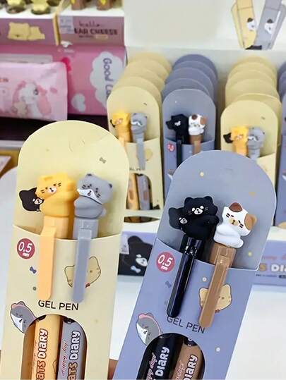 1 支可爱猫咪凝胶笔，美观的黑色墨水，可爱的创意共享设计高品质签名笔，是送给猫爱好者的完美礼物 - 适合日常、学校和办公室使用