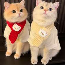 Cachecol Quente de Tricô para Cães e Gatos Pequenos - Macio e Elástico, Design Aconchegante de Natal com Estampas Xadrez e Listradas, Lavar à Mão Apenas, Acessório Aquecedor de Pescoço para Outono e Inverno