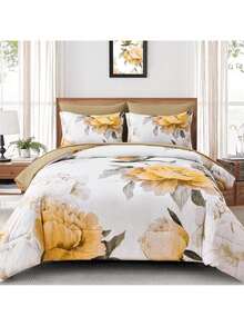 7 Piece Yellow Queen King Size Comforter Set  Bed In A Bag, Floral Printed On Yellow Comforter Set With Sheets, Soft Microfiber Complete Bedding Set ,Wedding Items,Valentines Day Home Bed Room Decor,Easter Ramadan Gifts,All Season - Yellow - View 11