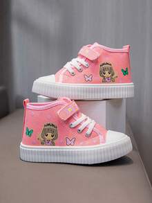 1 Pair Kids Cartoon Print High Top Canvas Sneakers, Unisex Indoor & Outdoor Athletic Shoes,Children/Girls' Non-Slip New Soft Bottom High Top Canvas Casual Sports Sneakers