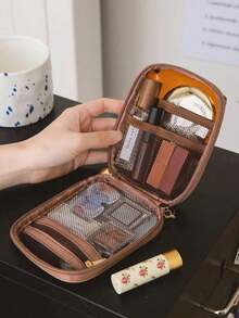 1pc Large Capacity Transparent Mesh Waterproof Cosmetic Bag, Portable Travel Toiletry Bag, Elegant Makeup Organizer, Lightweight And Compact For Skincare And Makeup On The Go - Multicolor - View 4