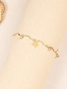 10pcs/Set Elegant Copper Inlaid Crystal & Faux Pearl Butterfly, Heart, Clover Charm Bracelet Set, Suitable For Women Daily Wear