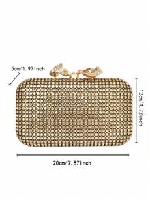 New Rhinestone Embellished Evening Bag, Women's Rhinestone Formal Clutch Bag With Butterfly Strap, Party Handbag - Gold - View 5