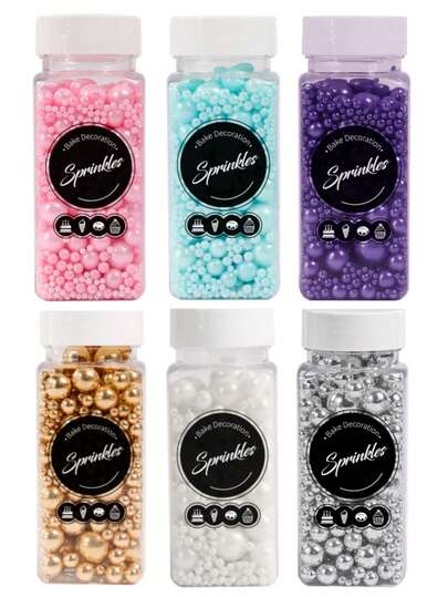 95克/3.35盎司白色珍珠糖屑，用于蛋糕装饰，可食用DIY蛋糕装饰，糖屑混合物，适用于蛋糕、糖果、纸杯蛋糕、马卡龙、冰淇淋和装饰品，适用于婚礼派对、情人节、万圣节、圣诞节等场合。