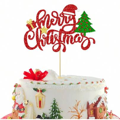 1 件圣诞快乐蛋糕装饰 | 派对装饰套装，含圣诞帽、星星、圣诞树和礼物 | #BabyShower #Birthday #PartyDecor
