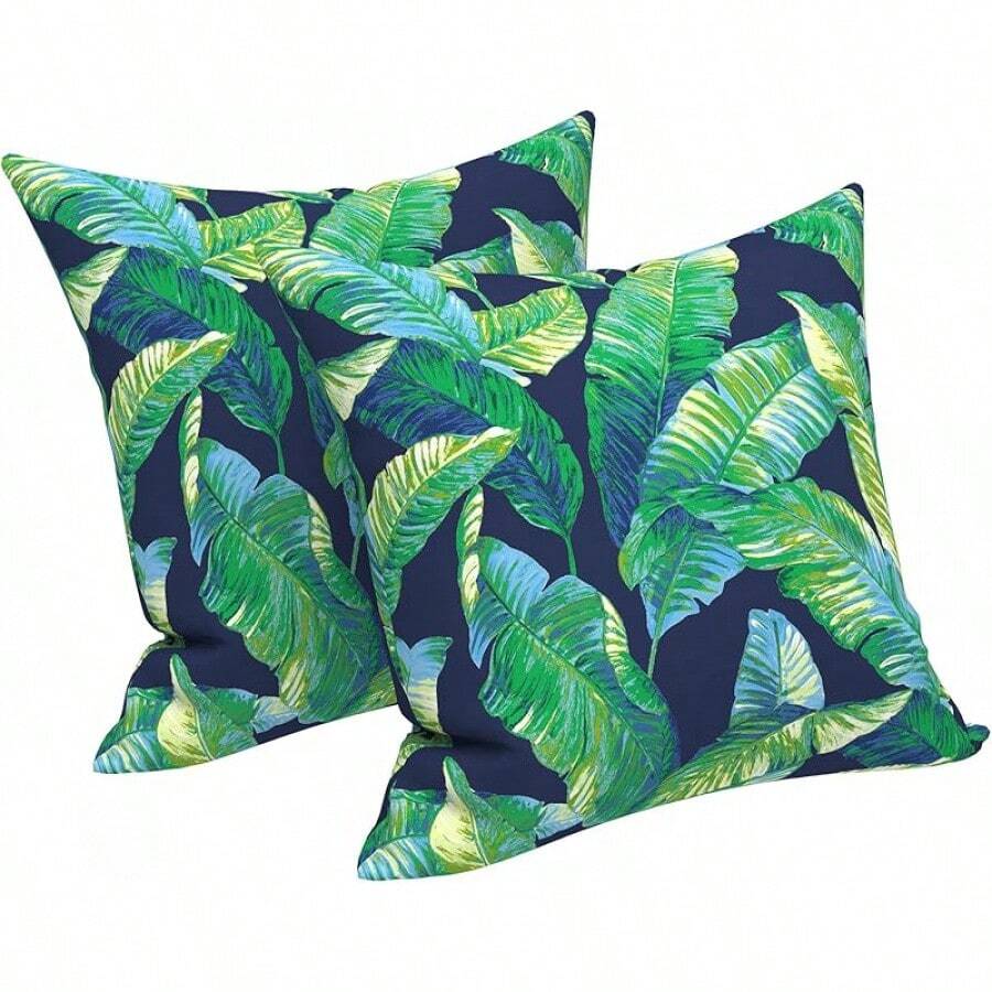 Outdoor/Indoor Throw Pillows, 18x18 Square Pillows With Inserts Bed, Couch, Sofa & Patio Furniture (Set Of 2, Monstera Blue), Decorative Pillows - 哈納雷潟湖 - 查看 1
