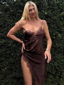 Lace Women Dresses Satin Asymmetrical Summer Party Short Dresses Female Elegant New Pajamas Sleeveless Sexy Brown Black Ladies Backless Dresses