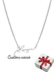 Custom Shiny Matte Name Necklace With Box Chain; Personalized Charming Sandblasted English Letter Name Necklace With Star Coil; Stainless Steel Creative Handmade Minimalist Cursive Letter Name Pendant, Suitable For Family Holiday Wear; Her Favorite Birthday Gift, Valentine's Day Gift, Christmas Gift, Mother's Day Gift. - Silver - View 29