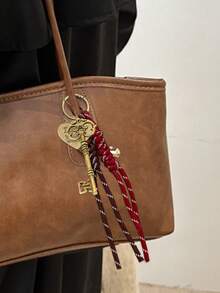 Bronze Key Bag Pendant, Retro Pendant Exquisite Key And Heart-Shaped Pendant, Mobile Phone Decorative Accessories, Wine Red Braided Rope, Brown Lanyard Accessories, Cool Style Bag Pendant, Retro And Gorgeous Style, Bag Decoration Keychain, Suitable For Women's Birthday, Valentine's Day, Teacher's Day, Couple Bag Accessories,