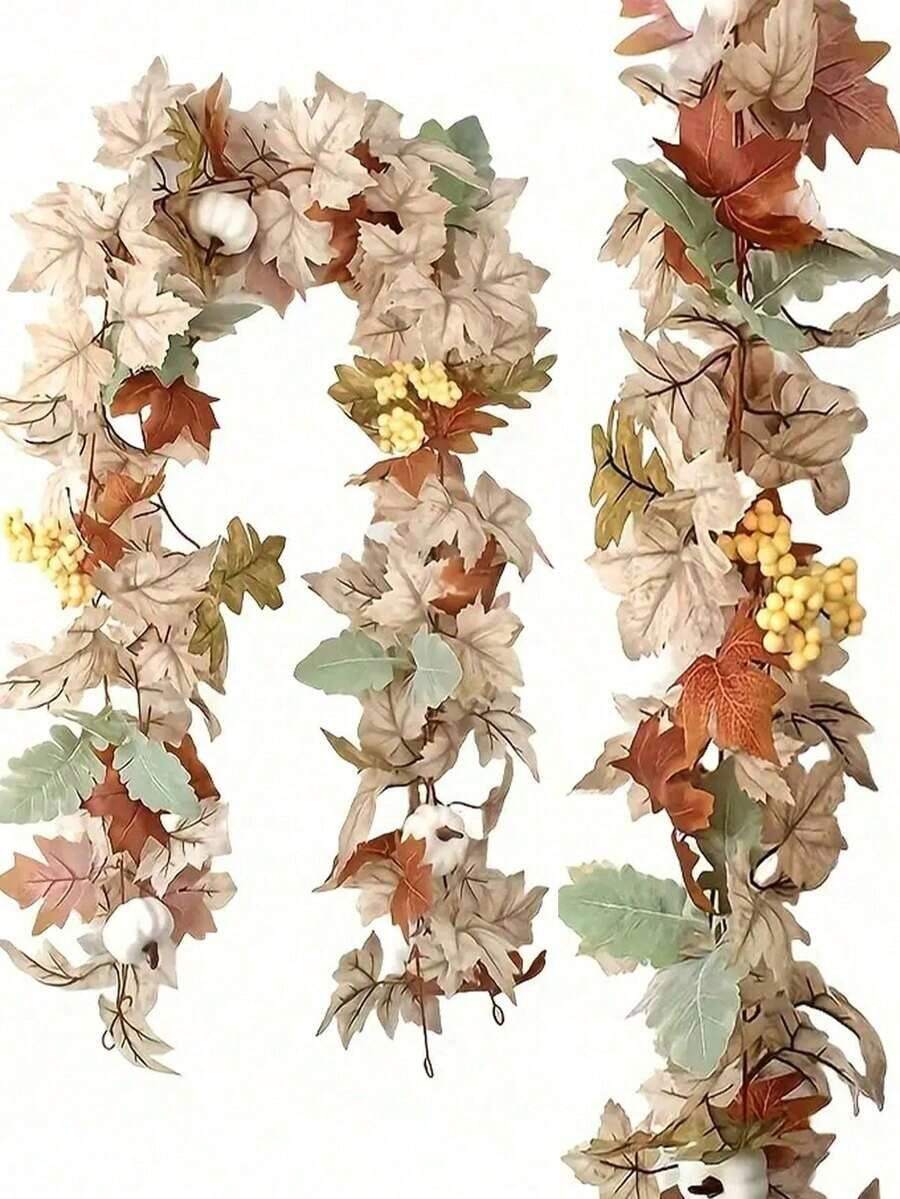 1pc-Fall Maple Leaves Garland, 5. 6Ft Artificial Maple Leaf Autumn Garland Hanging Fall Vines Table Decorations -Durable Reusable For Thanksgiving Home Party Fireplace Wedding Dinner Deco, Home Wedding Party,Home Decor,Table Decoration, Front Door Fall Decoration, Indoor And Outdoor Decoration,Fall Decor,Halloween Decoration,Halloween Decor