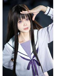 1pc Sweet & Innocent Japanese School Girl Style Outfit, Includes Bowknot Collar Blouse & Skirt, Suitable For Cosplay, Conventions, Photoshoots, Casual Wear