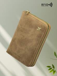 1 件 PU 皮革旅行护照夹，RFID 屏蔽多功能便携式护照夹文件整理钱包，带拉链，多卡槽