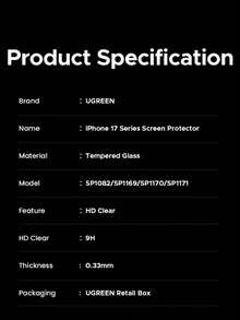 UGREEN 2 件装钢化玻璃手机屏幕保护膜黑边适用于 17 Air Pro Max - 無色 - 查看 11