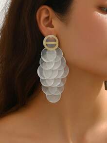 1 par de brincos pendentes elegantes e luxuosos com borla de uva, brincos longos com borla redonda assimétrica e textura exagerada, adequados para uso diário/feriado feminino (o padrão da superfície do disco pode ter pequenas variações) - Branco - Ver 6