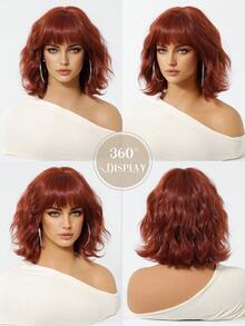 10 Inch Short Wavy Red Wig, Women's Synthetic Deep Red Wig, Suitable For Daily Wear, Perfect For Halloween And Christmas - Red - View 3