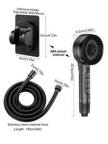 Plastic Shower Head Set, Wall-Mounted Hanger, Super Strong Spray, 1.5m Black Soft Hose, With Bracket, Suitable For Home Bathroom - Black - View 4