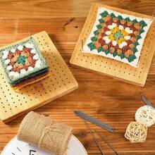 1 件 DIY 手工钩针阻挡板，带 8 个针/钉子，羊毛编织垫竹羊毛编织板方形钩针编织网格板，竹钩针配件礼物，适合钩针编织者